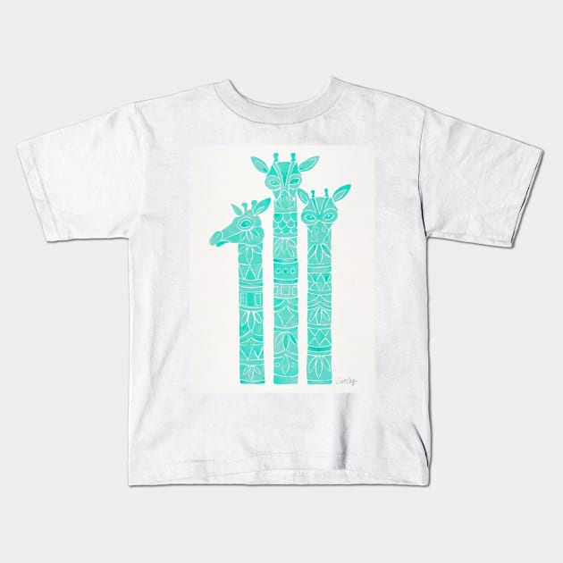 Giraffe Turquoise Kids T-Shirt by CatCoq